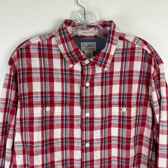 L.L. Bean Mens Button Up Shirt Size Large Long Sleeve Red 100% Cotton - Picture 4 of 5